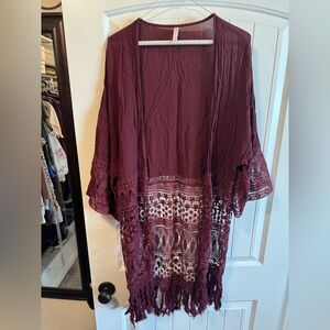 Women’s Xhilaration Burgundy Lace Duster Cardigan Medium